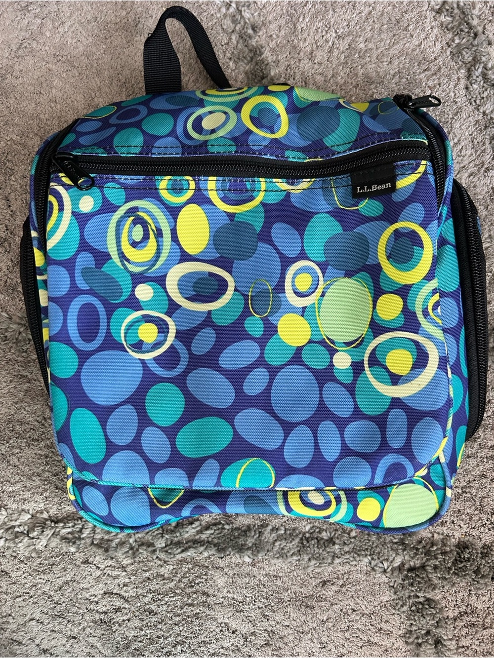 L.L. Bean Blue, Teal & Yellow Circular Print Cosmetic Bag